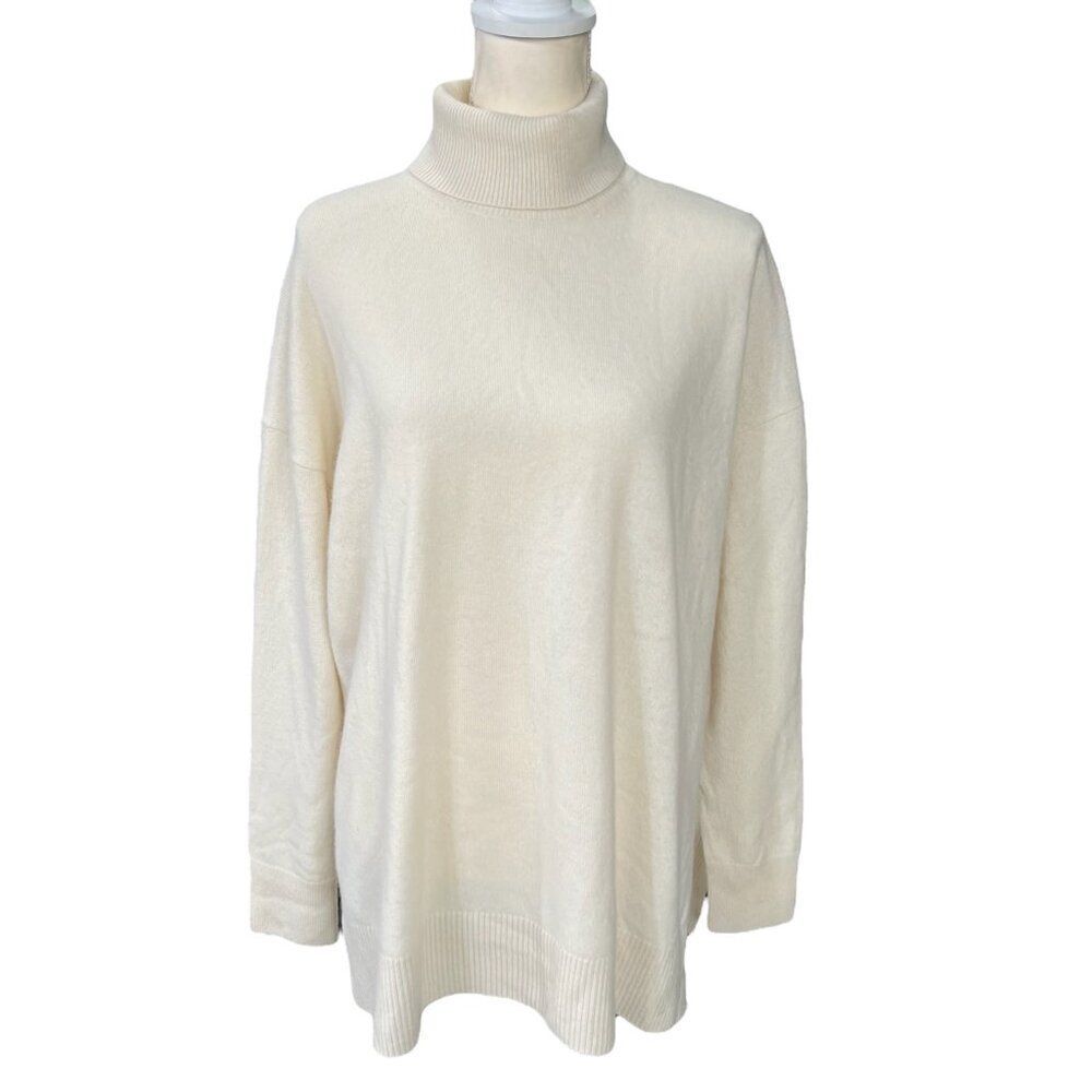 Allsaints Gala Roll Neck Sweater Cashmere Wool Blend Turtleneck Cream Size Mediu